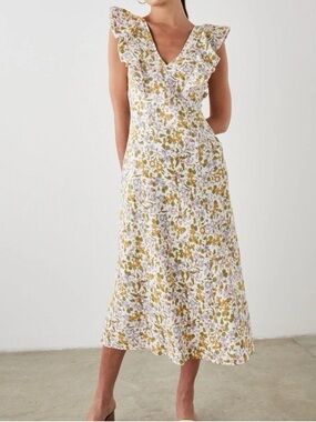NWOT Rails Constance Floral Midi Dress with Yellow Print Sz M